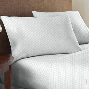 NEW! Everhome Cotton Sateen Queen Sheet Set in Diamond Print White/Microchip